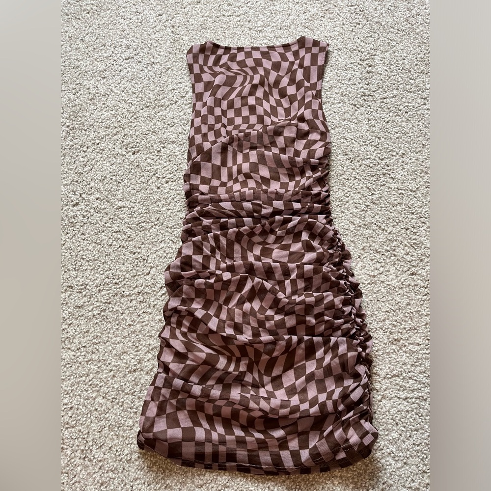 Urban Outfitters Brown Checkered Mini Dress